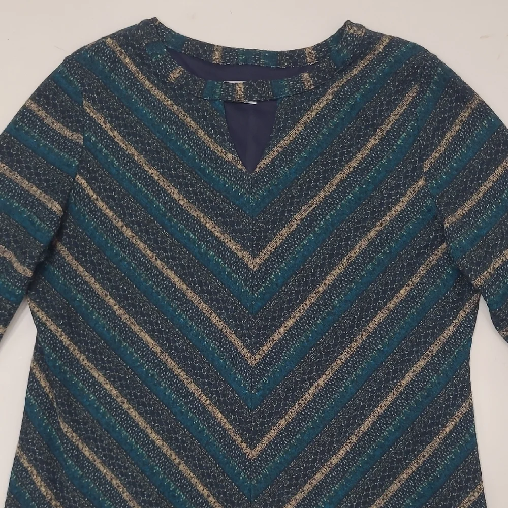 Studio One New York Boho Knit A-Line Dress Long Bell Sleeve Lined Chevron Cutout - Picture 5 of 17